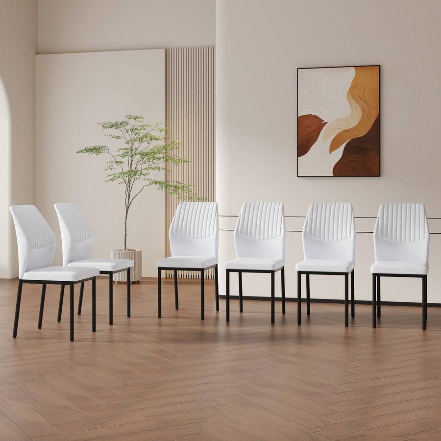 MUUOKY Modern Dining Chairs Set Of 6, Kitchen Modern Metal Chairs With Faux PU Leather Padded Seat High Back And Sturdy Gold Legs, Chairs For Dining Room, Kitchen, Living Room, Living Room, Office,  Bedroom, Kitchen, Apartment, Easy To Clean, Easy To Assembly, Home Decor - 白色+黑色 - 查看 1