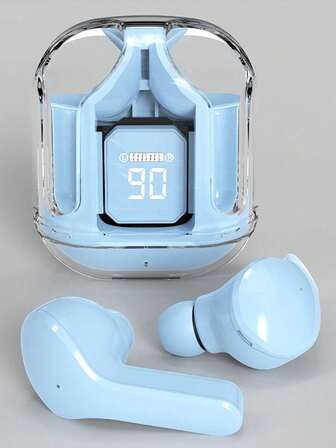 STSEarConect 一对透明 TWS 无线耳机，立体声无线耳机，带 LED 电池显示屏，Type-C 充电盒，兼容所有智能手机，适合游戏、音乐、户外运动/商务、成人使用，电容式麦克风，可充电电池，聚合物锂离子