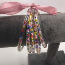 5pcs/Set Cute Multi-Layer Colorful PVC Plastic Bangle Bracelets With Bowknot Ribbon, Suitable For Beach & Holiday Wear - Silver Stopper - View 15