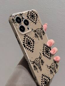 1 pieza Funda dura de teléfono con elemento geométrico bohemio occidental de vaquero perforado y filamento brillante, compatible con Samsung/ 11/12/13/14/15/16 Pro Max