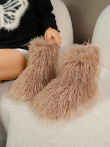 1 Paar Oversize 36-43 Batik Weihnachten einfarbig Y2K Party Punk Mode süße Kunstfell Patchwork Kunstfell gefütterte Overknee Stiefel, warm für Zuhause, Feiertage, Party im Winter