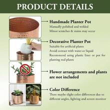 6 Inch Copper Tone Metal Plant Pot With Hammered Design, Decorative Small Succulent Planter - Handcrafted In India - Copper - View 4