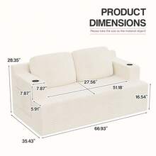Furniwell 67" Loveseat Couch, Modern Corduroy Sofa, Comfy Cloud Couch With Wide Armrests And Dual Cup Holders For Living Rooms And Apartment - 白色 - 查看 5