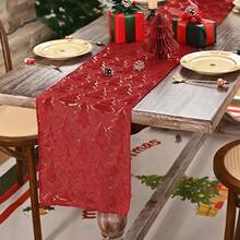 Șervețel de masă pentru brad de Crăciun cu folie aurie, decor de masă de Crăciun cu folie aurie - fabricat din țesătură de poliester, decor dreptunghiular de bucătărie pentru sărbători, potrivit pentru reuniuni de familie, atmosferă de petrecere de Crăciun