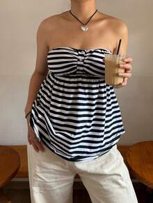 Women Y2k Tube Top Button Sleeveless Backless Strapless Bandeau Cute Aesthetic Summer Going Out Club Party Tank Tops - 黑與白 - 查看 4