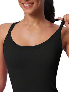 Athletic Tank Top For Women With Built In Bra, Sleeveless Gym Tops Seamless Racerback Workout Yoga Shirts - 黑色 - 查看 6