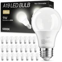 6/12/24 Pack A19 Bulb, 5000K Bright Daylight White, E26 Standard Base, 60W Equivalent LED Bulb, High Efficiency 9W, A19 Standard Bulb, 800 LM, 80+CRI, 15000 Hours, 120V Non-Dimmable, Modern Style Suitable For Bedroom, Living Room. - 白光 - 查看 10