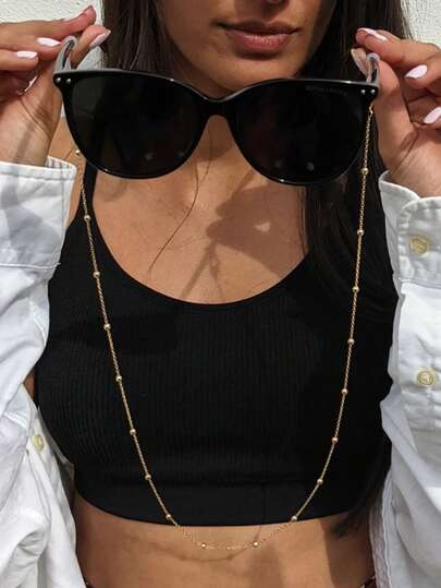 1pc Minimalist Bohemian Style Metal Beaded Eyeglass Chain, Non-Slip Eyeglass Holder, Suitable For Women's Daily Wear And Eyewear Decoration (Bead Quantity And Length Are Random, Rubber Ring Is Detachable)