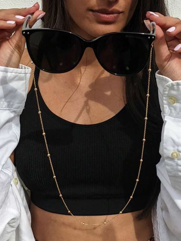 1pc Minimalist Bohemian Style Metal Beaded Eyeglass Chain, Non-Slip Eyeglass Holder, Suitable For Women's Daily Wear And Eyewear Decoration (Bead Quantity And Length Are Random, Rubber Ring Is Detachable)