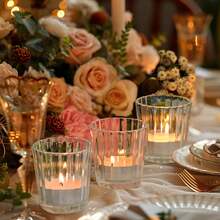 1/6/12 件复古罗纹蜡烛台，透明蜡烛台，适用于婚礼餐桌中心装饰、万圣节、圣诞节、节日装饰