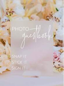 1 件照片留言簿 Snap It Stick It Sign It 透明玻璃外观亚克力婚礼标志、照片亭站留言簿 Lucite 桌标、迎婴派对装饰、婚礼装饰、生日派对、毕业典礼、订婚、公司活动、追悼会、葬礼、盛大开幕、新娘送礼会