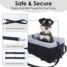 Dog Car Seat For Small Dogs, Center Console Dog Car Seat With Metal Frame &Amp; Double Protection Seat Belts, Pet Booster Seat With Safety Leash And Storage Pocket For Pets Dogs Cats, Grey - ColorA - 查看 4