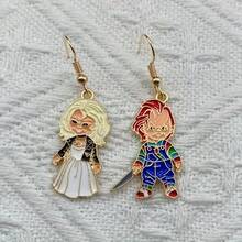 2pcs New Halloween Enamel Earrings Christmas Night Horror Movie Cartoon Character Asymmetric Earrings For Women Jewelry Wholesale, New Earrings For Women, Large Silvery And Black Mixed Earrings, Light Weight Big Earrings, Vintage Clip On Earrings Women, Dangling Hanging Cute Earrings, Geometric Dangle Earrings, Long Beaded Earrings, Earrings Dangling,  Style Earrings For Women, Vintage Golden Earrings For Women, Holiday Earrings, Costume Jewelry, Asymmetric Design, - 2 chiếc - Xem 2