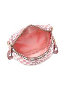Classic Checkered Design Crossbody Bag–Matches Diverse Styles For Outings, Commutes & Leisure Time  Ample Space For Daily Errands, Casual Outings & Travel Adventures - Kẻ sọc hồng và trắng - Xem 8