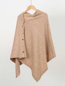 女士纯色斗篷一件装，时尚百搭宽松斜扣装饰披肩斗篷外套，春秋季连衣裙穿着。 - 彩色 - 查看 3