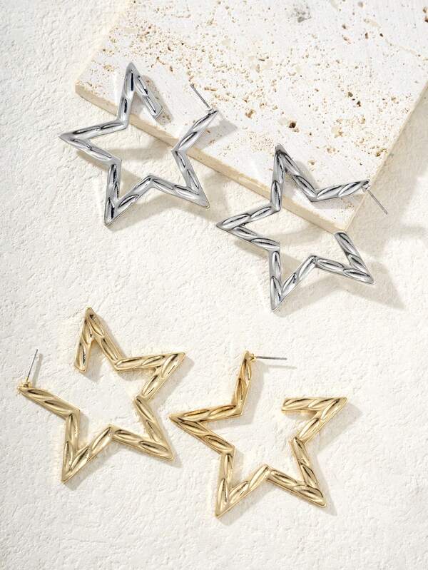 1 Pair Fashionable Metal Twisted Star Decor Earrings, Suitable For Women's Party, Daily Outfit And Add Personalized Accent To Your Look