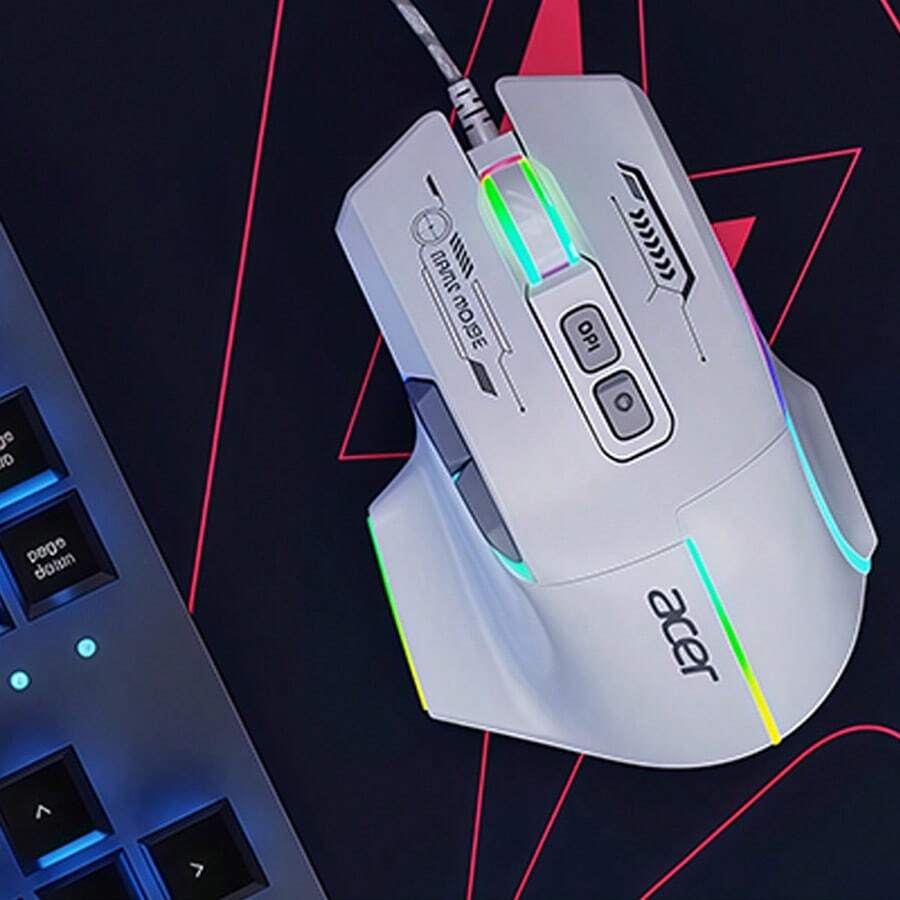 Acer Ratón para juegos de deportes electrónicos OMW950 con macros personalizables para competitivo, DPI ajustable de alta precisión, adecuado para computadoras de escritorio y portátiles, blanco, silencioso, con cable - Cableado silencioso blanco - Ver 1