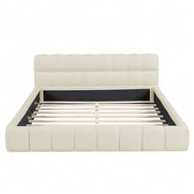 MISNODE Upholstered Bed 140x190, 140/160 X 200 Cm, Double Bed With Slatted Frame, Linen, Youth Bed, Adult Bed, Easy Assembly, Beige, Without Mattress - 米色 - 查看 10