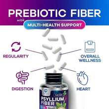 Psyllium Husk Fiber Supplement 1500mg - Vegan Prebiotic, Soluble Fiber For Daily Digestive Health &Amp; Regularity Support, Natural Psyllium Powder Caps, Sugar-Free, Non-GMO &Amp; Gluten-Free - 60 Capsules - Flavor NameB - 查看 6