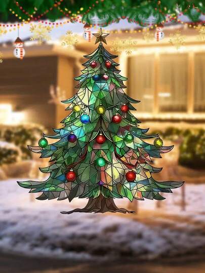 1 قطعة ملصق نافذة شجرة عيد الميلاد، ديكور عطلة كلاسيكي، ملصق زجاج شفاف ثنائي الجانب، امتصاص ساكن بدون غراء ولا آثار، للمنزل والحمام وحفلات عيد الميلاد والمتجر وديكور الغرفة والنوم والمطبخ وملصقات الحائط