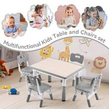 Kids Study Table And Chairs Set, Height Adjustable Toddler Table And Chair Set For Kids Ages 3-8, 31.5" L X 23.6" W Graffiti Desktop Plastic Children Art Table With 4 Seats - Grey - View 6
