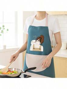 2-Pack Korean Cute Girl Apron With Strap Style Design For Home Baking And Oil Resistant Apron - 藍色 - 查看 2