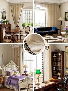 1 件装美式实心竹亚麻半遮光厨房窗帘，日式简约黑色流苏房间隔断窗帘，适合农舍装饰，适用于平开窗、卧室、餐厅、客厅、书房、阳台、露台、酒店、咖啡厅、四季皆宜