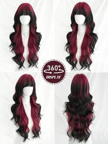 NAMM 30 Inch Red Ombre Black Long Wavy Wig Loose Long Body Wave Wig For Women , Gorgeous Fluffy Synthetic Wig With Bangs Natural Appearance Very Soft Synthetic Heat Resistant Fiber Hair, Beautiful Full Machine Hair Wig Suitable For Fashion Girls Daily,Anime Or Costume Cosplay Decoration,Music Festival Dance Party Street Wear Use(Gradient Black White) - Màu đỏ ombre - Xem 5
