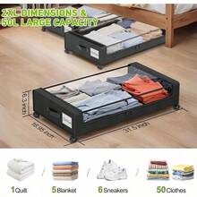 A Bed With Wheels For Storage, 2 Sets Of Bed Storage Containers With Transparent Lids, Bed Storage Boxes For Shoes And Clothes, A Rollable Bed Storage Box For Clothes, Shoes And Blankets, Two Boxes For Sorting Shoes And Clothes. - Black - View 2