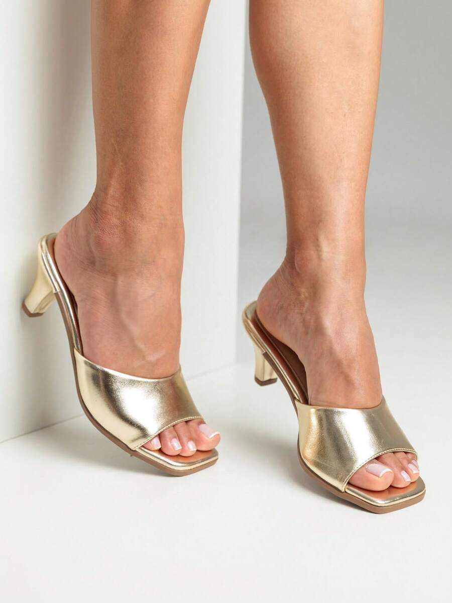 Women's Sandals With Thin Heels And Medium Heels, Social Clogs, Fashion Blogger - 金色 - 查看 1