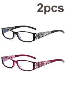 2pcs Rectangle Diamond Decorated Pattern Fashion Glasses, Suitable For Work, Computer Use & Daily Wear - Đen + Tím - Xem 7