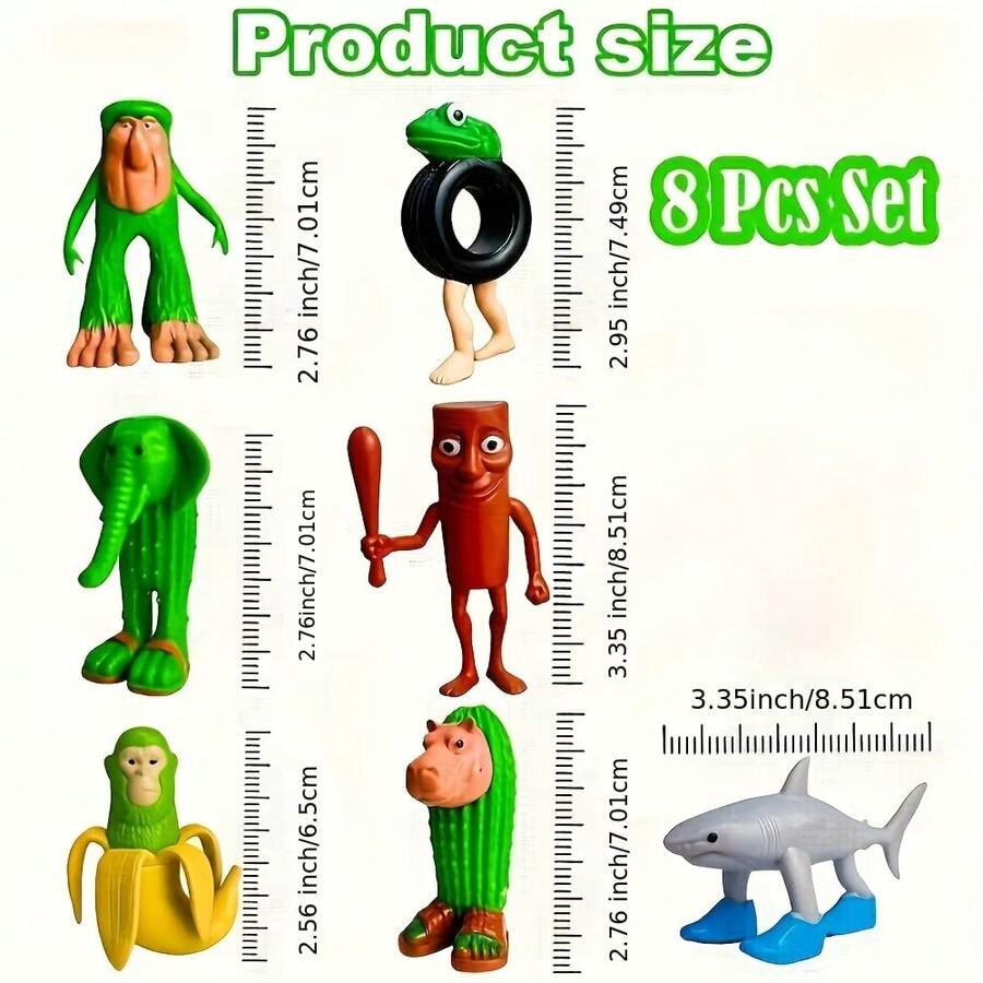 8 Italian Brainrot Tung Tung Tung Shan Hai Jing Themed Figure Statues, Suitable For Car/Desktop Decoration, Home Collection And Office Decoration, Game Peripheral Model Dolls, Interesting Art Deco Style Holiday Decorations