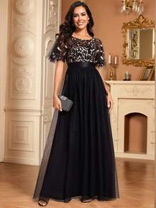 EVERPRETTY Đầm sequin hoa tay cánh bướm mùa thu, đầm dạ hội thanh lịch, thích hợp cho tiệc tùng, tiệc chiêu đãi, đám cưới. - Nhiều màu - Xem 7