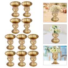 WUPYI2018 10 Stück Golden Metall Vase für Hochzeit, Klein Blumenvase Deko Hochzeit Mittelstücke Vintage Trompetenvase für Jubiläumsfeier Party Geburtstag Ereignis Gang Dekoration - Gold - Übersicht 6