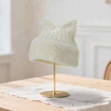 Little Girls Beanies With Ears Fashionable Solid Color Winter Warm Cap For Daily Life And Party - White - View 5