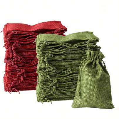 10/20/30/50 Pieces Christmas Red And Green Linen Drawstring Gift Bags - Durable, Natural Fiber Bags For Weddings, Parties, Birthdays, Etc. - Great For Candy, Chocolates, Jewelry And Gifts, Wedding Favors | Natural Fiber Bags | Durable Gift Bags, Linen Gift Bags