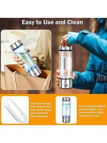 1个14盎司（420毫升）便携式硼硅酸盐玻璃氢离子水瓶，美容健康杯，可充电富氢水生成器，采用SPE/PEM技术快速电解，改善水质，适合家庭、学校、办公室、旅行、健身和日常补水，是送给长辈的绝佳礼物。