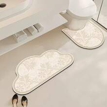 1/3件套浴室防滑吸水垫，花卉图案硅藻土垫，浴室套装，U型马桶垫和洗手池脚垫，2.5毫米厚，浴室厨房装饰，圣诞装饰，厨房地毯 - 米色 - 查看 5