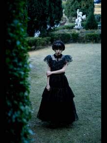 1pc Wednesday Addams Black Dress Cosplay Costume, Halloween Adams Family/ Princess Dress Cos Outfit