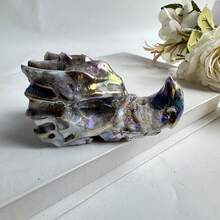 1pc Sphalerite Dragon Head Carving/Skull/Square - Handcrafted Iridescent Multicolor Ornament, Unique Birthday Gift For Women, Home & Office Desk Decor, Collectible Art, Dragon Decor, Office Decoration, Mythical Decor, Iridescent Finish, Intricate Detailing, Fantasy Decor, Highquality Ornament, Fantasy Sculpture, Fantasy Lovers-Christmas And Halloween Gifts - 彩色 - 查看 9