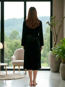 Szlafrok damski polarowy, pluszowy, ciepły, długi, polarowy, koszula nocna, bielizna nocna, puszysty, przytulny, ciepły, lekki szlafrok, szlafrok prysznicowy, długi szlafrok damski, bawełniany kimono, długi, dzianinowy, lekki, miękki, dzianinowy, bielizna nocna, dekolt w serek, swobodny, damski, strój domowy, szlafroki damskie