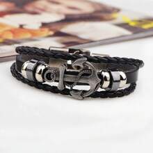 Wish Fashion Anchor Leather Bracelet European And American Handwoven Multi-Layer Men's Hand Rope Retro Bracelet - Brown - View 9