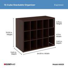 15-Unit Stackable Wood Shelf Storage Organizer For Adult Closets, Espresso Finish