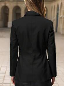 DONICY Damen Einfarbige Revers Langarm Gefütterte Schwarze Blazer Jacke, PU Leder Slim Fit Eleganter Formeller Blazer Geeignet für Herbst/Winter, Lässig Business, Formelle Anlässe, Büro, Dates, Ausgehen