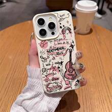 1pc TPU Material Graffiti Music Guitar Cool Pattern Phone Case Compatible With Apple/ Phones - White - View 2