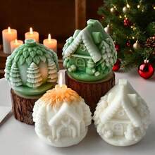 1 pieza Molde de vela en forma de casa navideña DIY para hacer adornos de piña, jabón, resina y yeso como decoraciones navideñas y regalos hechos a mano creativos