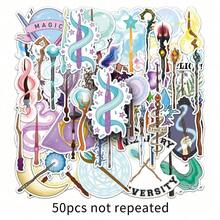 1 Pack Of 50 Witch Magic Wand Stickers Wand Cartoon Graffiti Waterproof Decoration  Cup Hand Tent Goo Card Sticker Halloween School Season Label Process Sticker