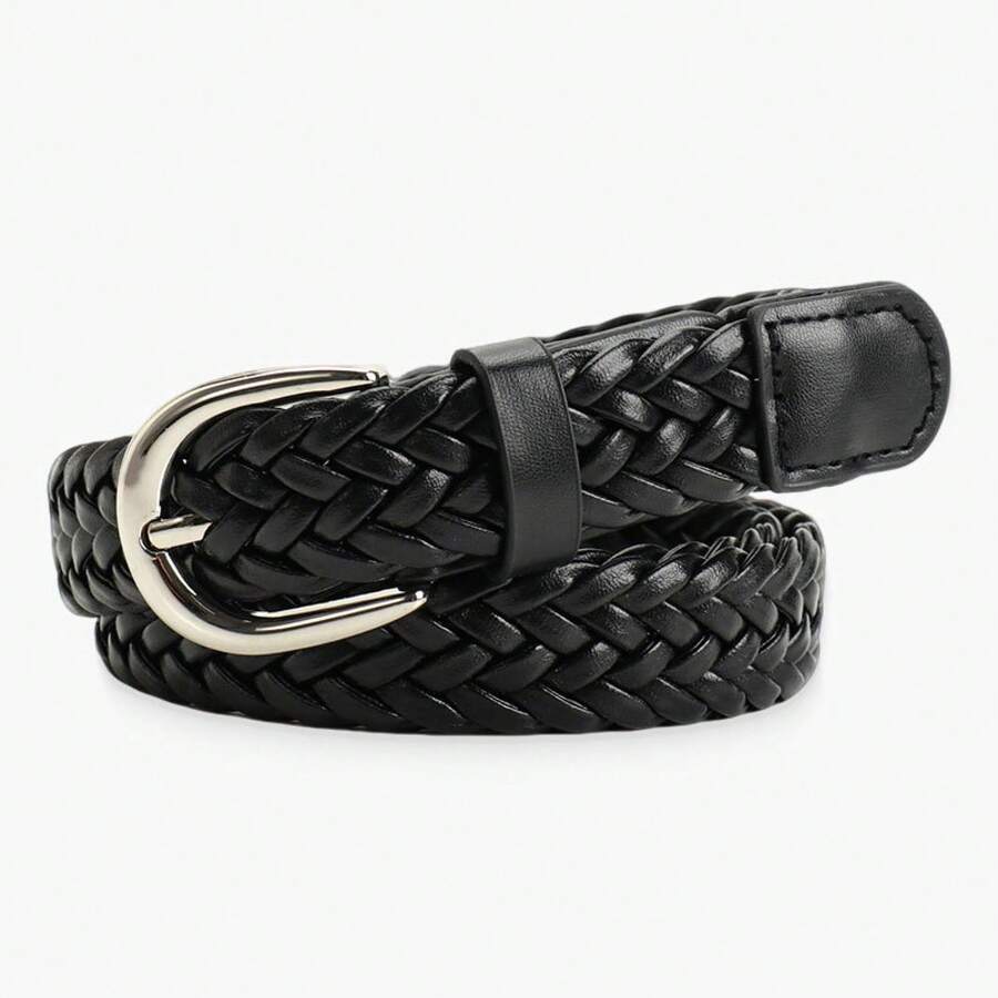 1 Piece Fashionable,  Office-Style Women's Belt – Hole-Free, Faux Leather Woven, Decorative - 白色 - 查看 1