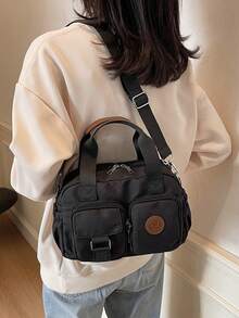 New Retro Style Large Capacity Handbag, Solid Color Fashion Versatile Women's Shoulder Bag, Casual Minimalist Adjustable Strap Crossbody Bag Suitable For Outings, Dates, Shopping, Daily Commute - Black - View 4
