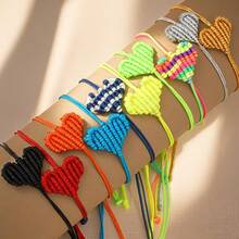 1PC/Colorful Jewelry Thread Woven Diagonal Knot Heart Bracelet/Ladies, Couples/Friends/Summer/Suitable For Daily Commuting, Holiday Parties, Gifts For Family And Friends, Birthday Gifts, As Well As The Preferred Gift For Ladies, Couples, And Girlfriends On Holidays